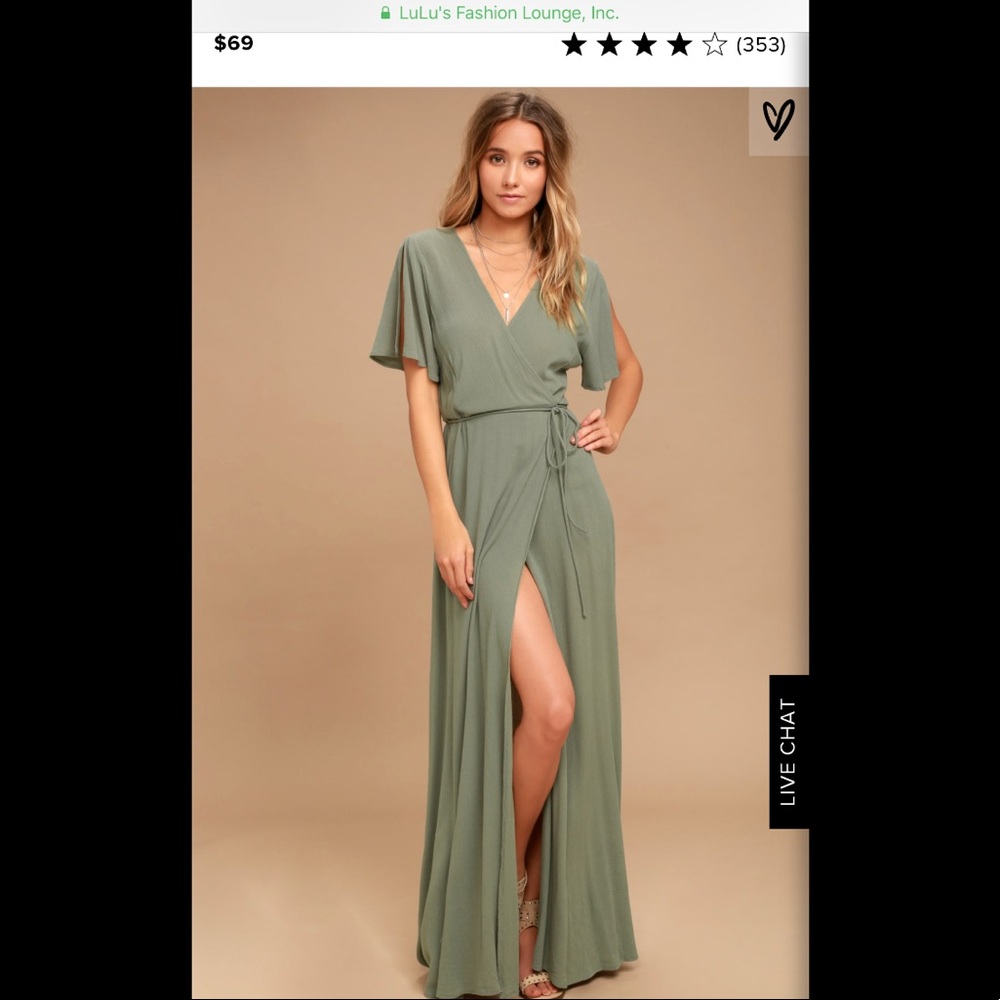 Lulu’s Much Obliged Wrap Maxi Dress in Green